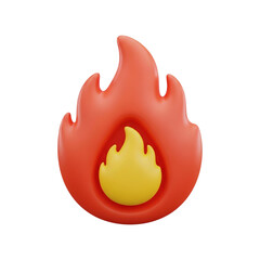 3D Fire Flame Icon Emoji Style Cartoon Burning Symbol Illustration Isolated on Transparent Background