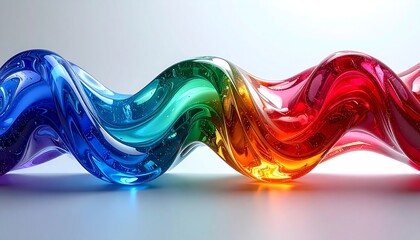 Abstract Wavy Colorful Glass Sculpture Flowing Rainbow Design