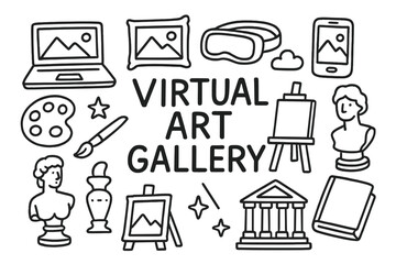 Virtual Art Gallery Doodles. Virtual Art Gallery. Hand-drawn doodle illustration of Virtual Art Gallery.