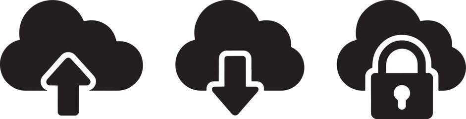 Obraz premium Cloud computing icons for upload download and security