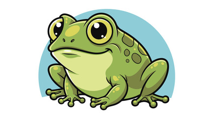 Obraz premium Cartoon green frog with large eyes and a blue background ideal for children's illustration