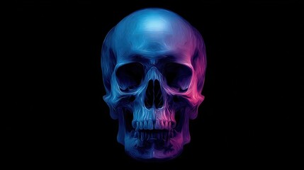 Obraz premium Skull illuminated with vivid blue and magenta lights against a black backdrop