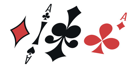 Dynamic aces of spades diamonds clubs hearts playing cards scattered for thrilling game night excitement and high stakes gambling action