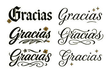 Variaciones de 'Gracias'. Gracias. Create a calligraphy lettering illustration of the phrase: Gracias. Render