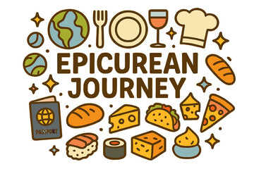 Epicurean Doodle Adventure. Epicurean Journey. Hand-drawn doodle illustration of Epicurean Journey. Globe,