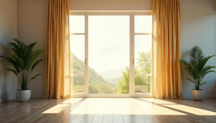 Sunlight streams through a wide open window, illuminating a bright and airy interior space, conveying a sense of liberation and openness , design, nature, light