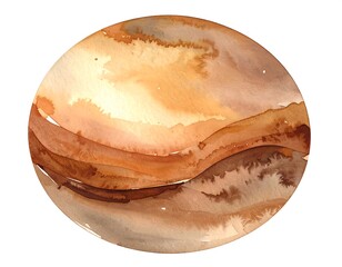 Oval watercolor painting of swirling earthy tones