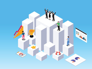 Business Team Collaboration and Strategic Achievement 3d isometric vector illustration