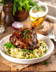 Roasted lamb shank with pasta