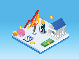 Financial Planning and Investment for Senior Retirement 3d isometric vector illustration