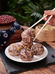 Traditional Shandong Multigrain Bean Buns - Chinese Specialty Oatmeal Snacks with Chopsticks