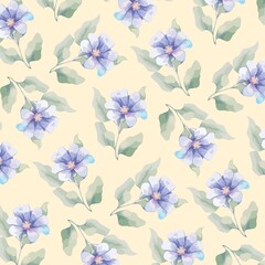 Obraz premium Gentle watercolor floral seamless pattern with delicate purple flowers