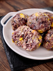 Traditional Shandong Sticky Rice Bean Buns Chinese Snack Food on Wooden Table