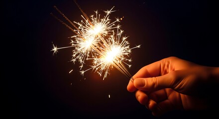 Hand holding a bright sparkler creating a dazzling display of light against a dark background