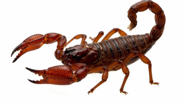 Red Scorpion Isolated on White - A detailed close-up of a red scorpion isolated on a pure white background.
