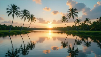 Obraz premium Sunrise Calm at Lagoon – Peaceful Tropical Morning Water Landscape