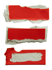 Red paper packaging torn into rectangular pieces