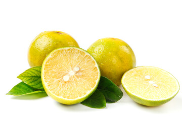 Fresh Wuming Emperor Citrus Fruits from Guangxi China with Green Leaves on White Background