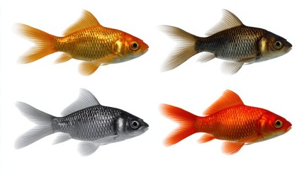 Fototapeta premium Vibrant Goldfish Swimming Gracefully in Clear Water Creating an Eye Catching Display of Color and Life on a Crisp White Background for Aquatic Imagery