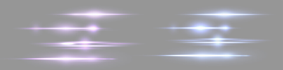 Pink and blue lens flares set. Isolated on grey background. Sun flash with rays or spotlight and bokeh. Glow flare light effect. Vector illustration.