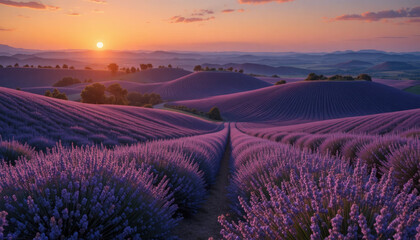 Obraz premium Lavender Sunset Dreams: Fields of Purple Serenity