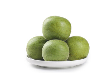Fresh Luo Han Guo Monk Fruit from Guilin China on White Plate for Traditional Tea and Natural Medicine
