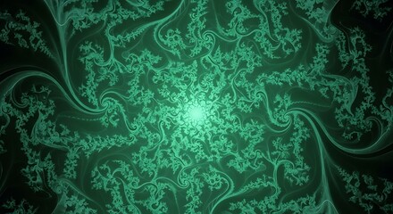 Emerald Swirls: A mesmerizing dance of fractal patterns in lush green shades creating a serene and ethereal digital