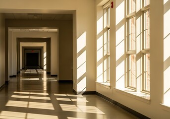 Fototapeta premium Corridor Perspective with Light and Shadow Play Aisle Illumination along the Passage of Light