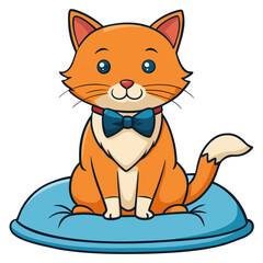 Cartoon Orange Cat with Bowtie, Cute Sitting Pet Character, Fun and Playful Illustration