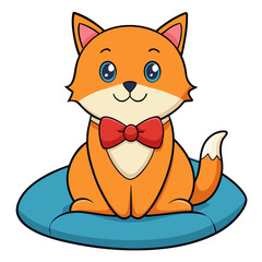 Cartoon Orange Cat with Bowtie, Cute Sitting Pet Character, Fun and Playful Illustration