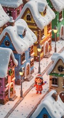 A girl is standing in front of a house with a red hat on