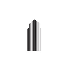Obraz premium Sleek minimalist graphic illustration of a towering city skyscraper, constructed from precise parallel lines, perfect for contemporary branding and design projects.