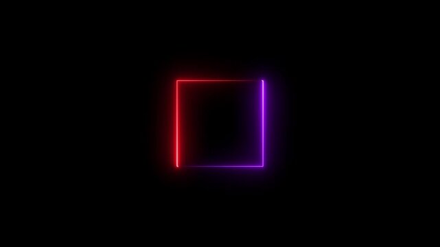Neon square frame glowing purple and red on black background abstract geometric shape futuristic digital design element