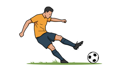 illustration of a soccer player kicking a ball, minimal design with clean background.
