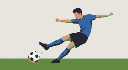 illustration of a soccer player kicking a ball, minimal design with clean background.