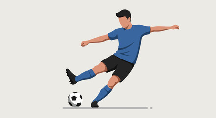 illustration of a soccer player kicking a ball, minimal design with clean background.
