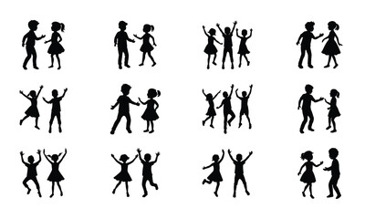 happy child, silhouette, playful pose vector art illustration