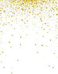 Gold glitter confetti falling on a white background
