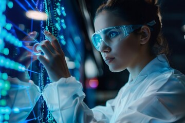 Scientist interacting with futuristic augmented reality display technology