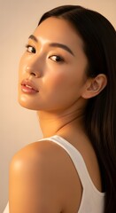 Elegant Asian Woman's Portrait Embracing Radiance and Natural Beauty, a Showcase of Grace, Poise, and Authentic Inner Glow