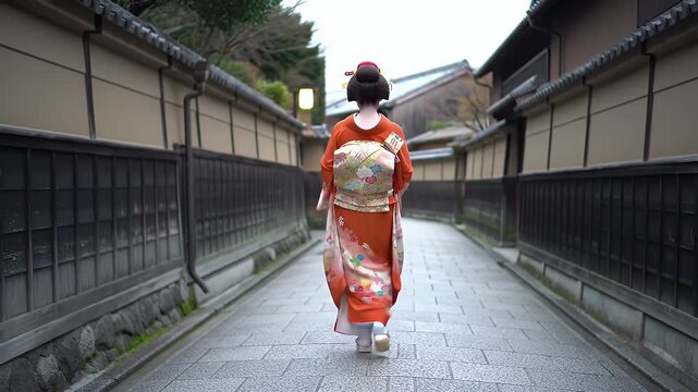 Walking in Traditional Dress Down Old Town Street