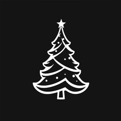 Christmas tree silhouette, holiday pine illustration, decorated fir vector, festive tree drawing, black evergreen art with star