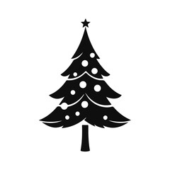 Christmas tree silhouette, holiday pine illustration, decorated fir vector, festive tree drawing, black evergreen art with star