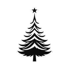 Christmas tree silhouette, holiday pine illustration, decorated fir vector, festive tree drawing, black evergreen art with star