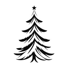 Christmas tree silhouette, holiday pine illustration, decorated fir vector, festive tree drawing, black evergreen art with star