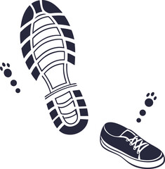 Simple white silhouette of a sneaker footprint icon on a background