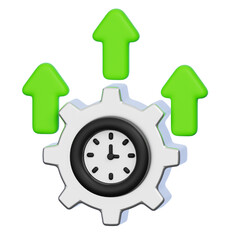Clockwork Gear with Upward Green Arrows Floating on Transparent Background 3d Render