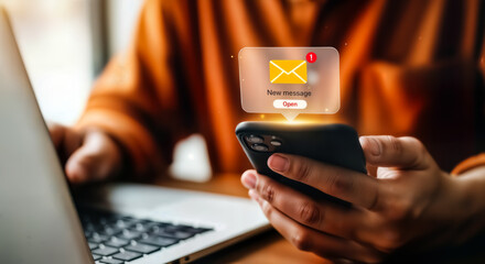 Email marketing notification new message inbox mobile phone communication digital business strategy one hundred