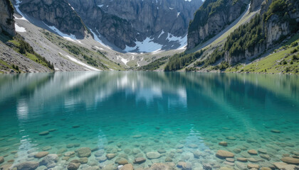 Crystal Clear Alpine Lake with Mountain Reflections