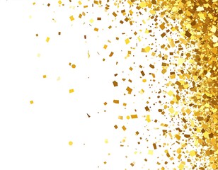 Gold confetti shower on white background